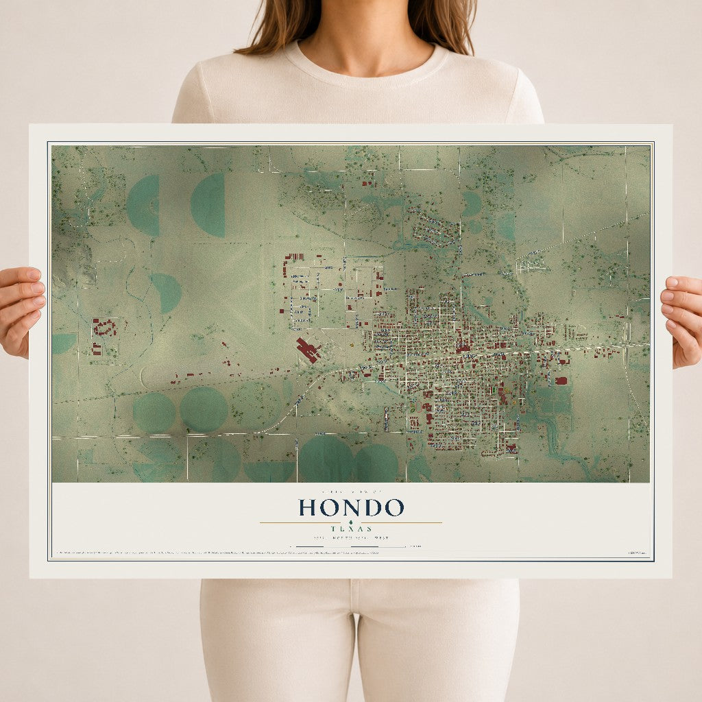 Map of Hondo, Texas, 18 x 24 inch unframed archival matte print