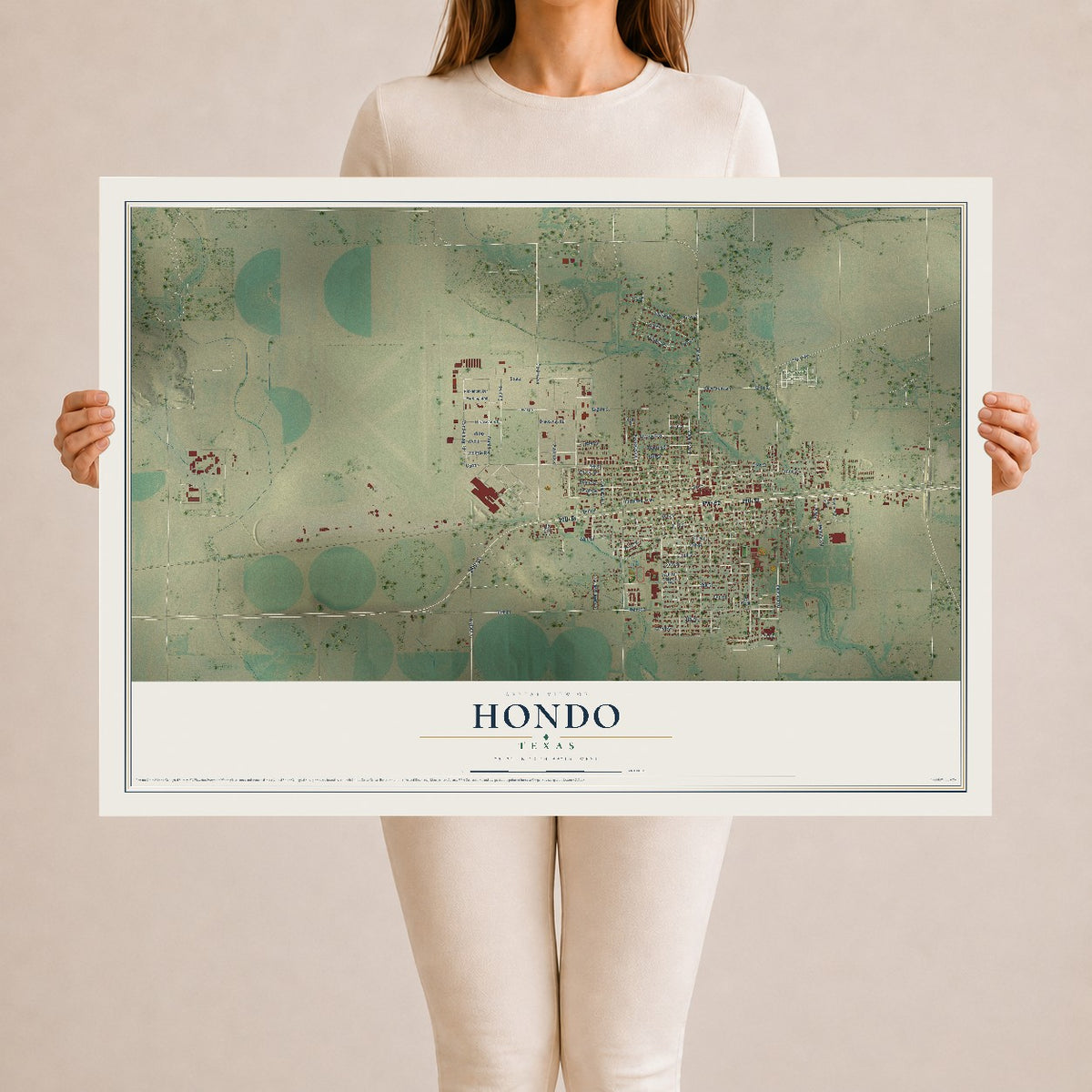 Map of Hondo, Texas, 24 x 36 inch unframed archival matte print