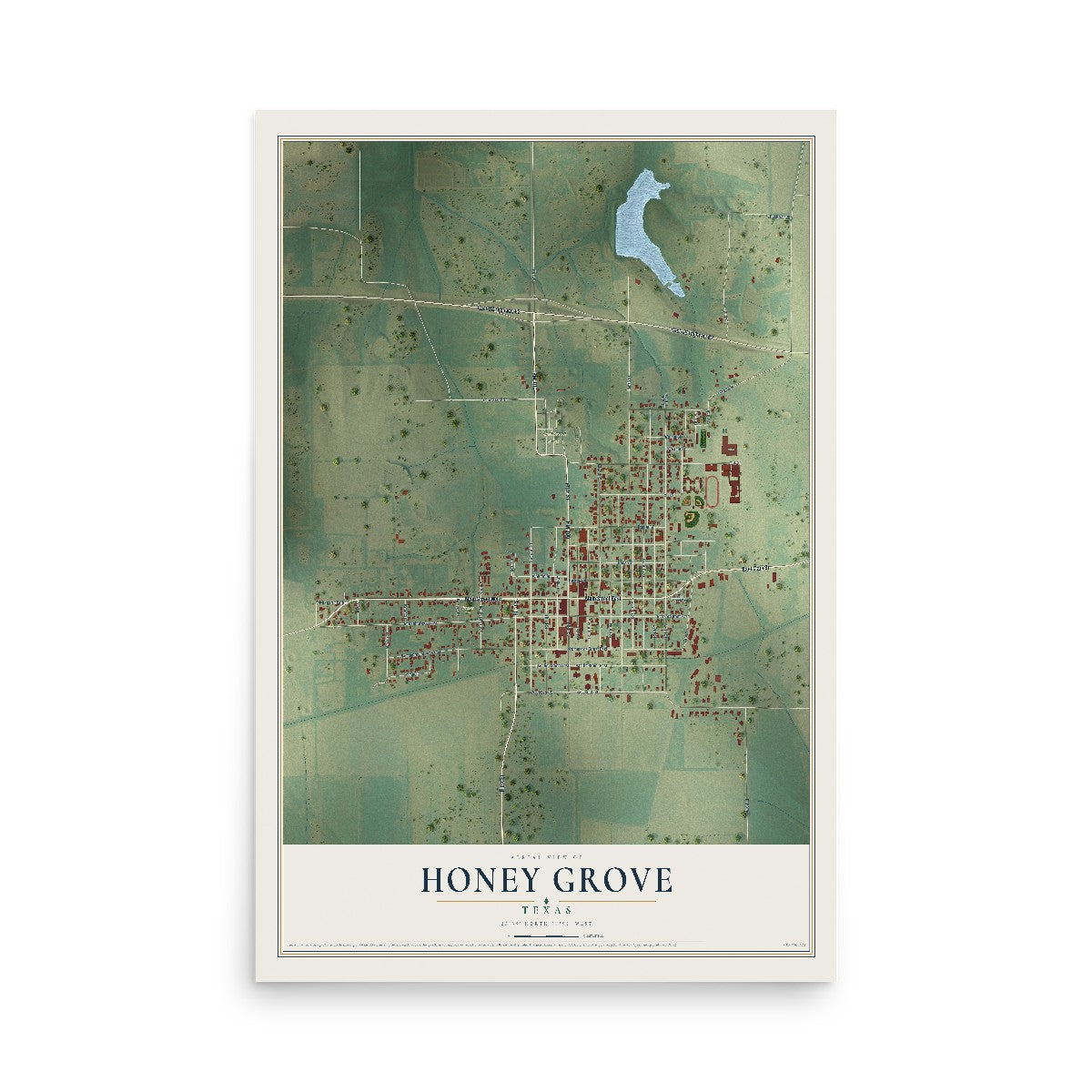 Map of Honey Grove, Texas, 12 x 18 inch unframed archival matte print