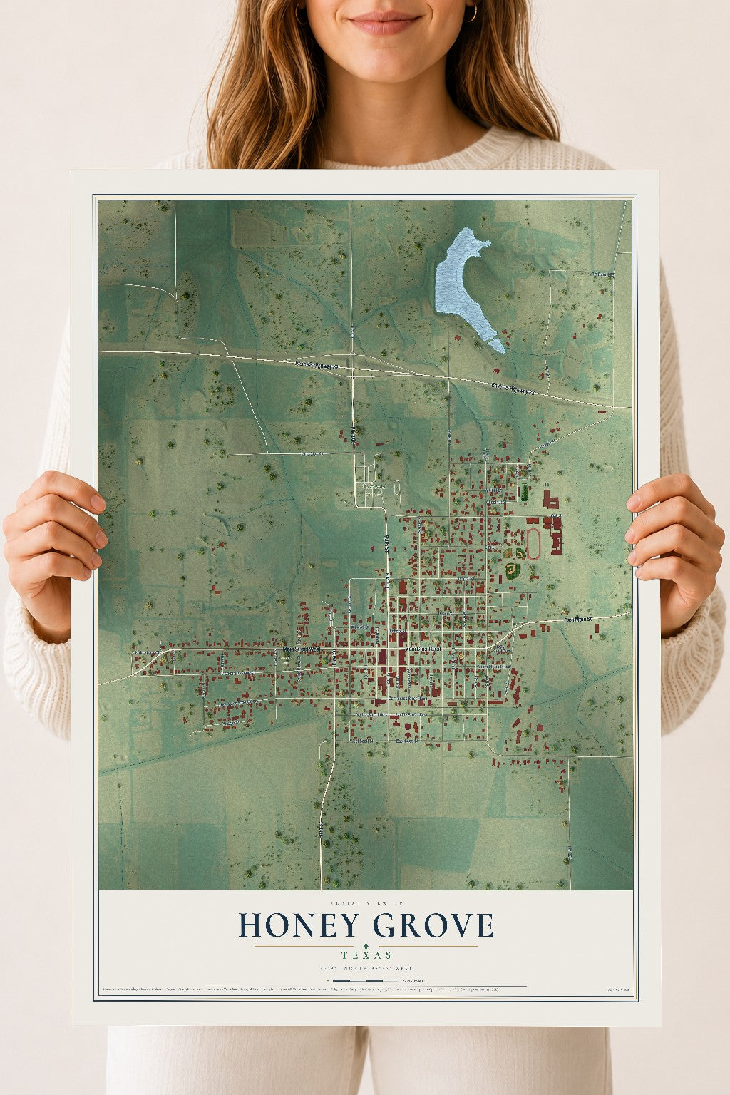 Map of Honey Grove, Texas, 18 x 24 inch unframed archival matte print