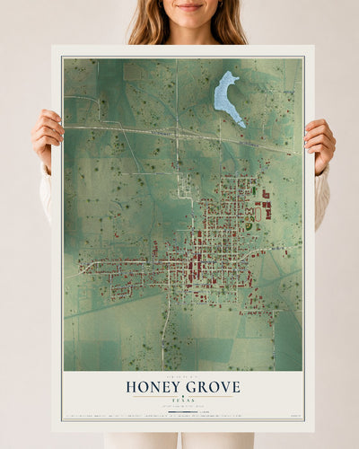 Map of Honey Grove, Texas, 24 x 36 inch unframed archival matte print