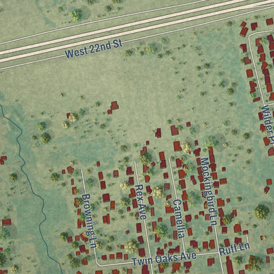 Second close-up of the map of Hooks, Texas print showing more streets and buildings