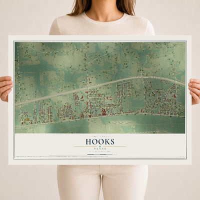 Map of Hooks, Texas, 18 x 24 inch unframed archival matte print