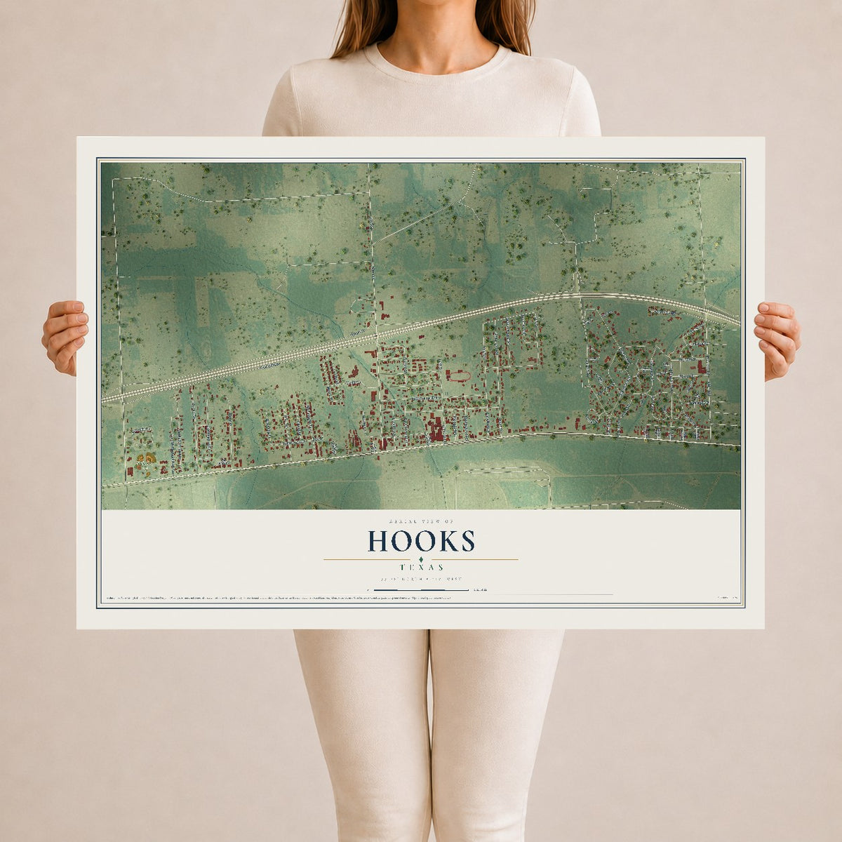 Map of Hooks, Texas, 24 x 36 inch unframed archival matte print