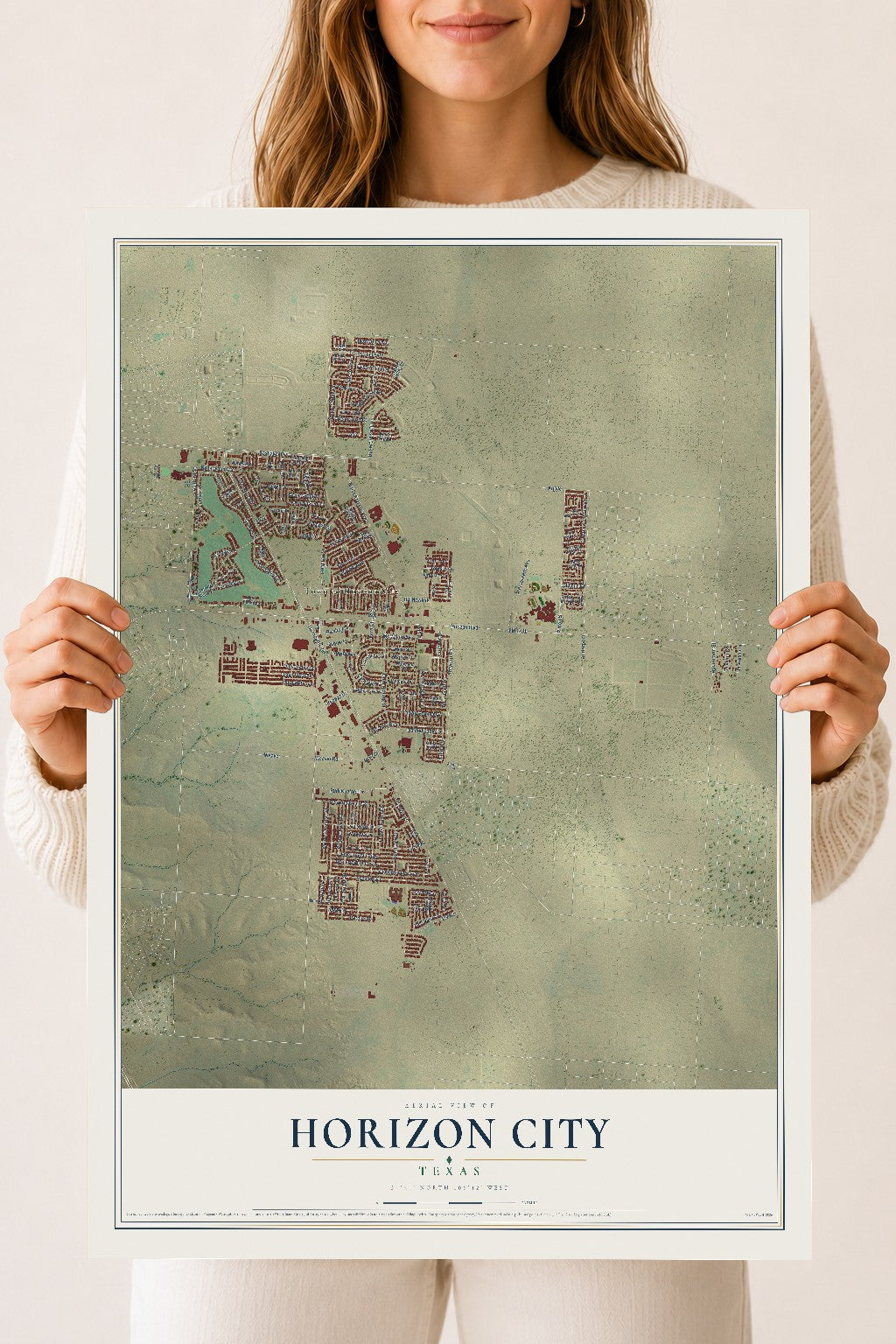 Map of Horizon City, Texas, 18 x 24 inch unframed archival matte print