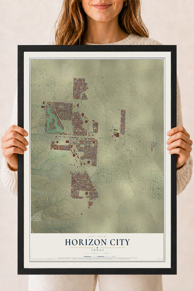 Map of Horizon City, Texas, 18 x 24 inch print in a black wood frame