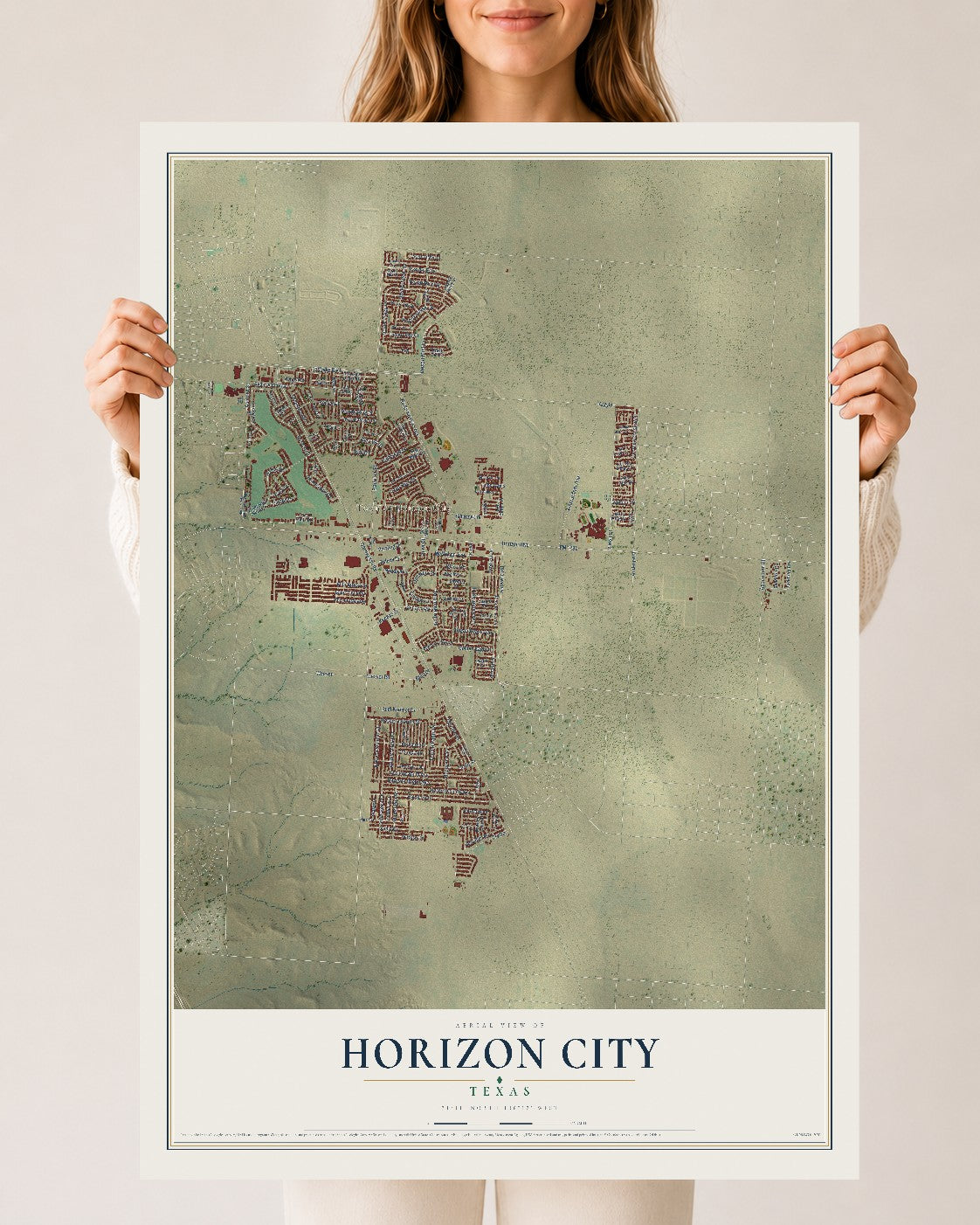 Map of Horizon City, Texas, 24 x 36 inch unframed archival matte print