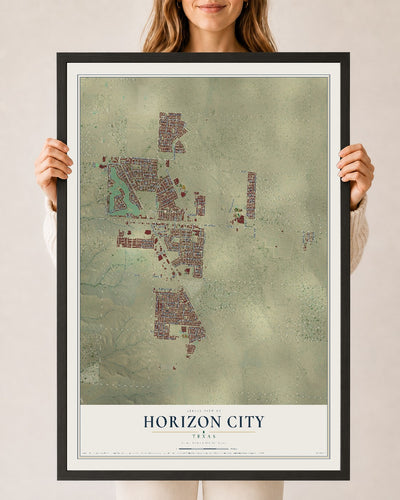 Map of Horizon City, Texas, 24 x 36 inch print in a black wood frame