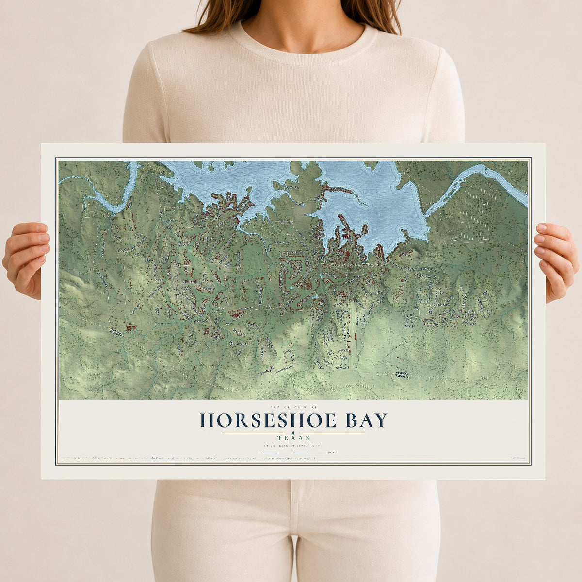 Map of Horseshoe Bay, Texas, 12 x 18 inch unframed archival matte print
