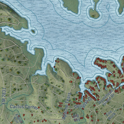 Second close-up of the map of Horseshoe Bay, Texas print showing more streets and buildings