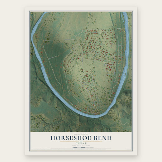Horseshoe Bend, Texas map print, the full design