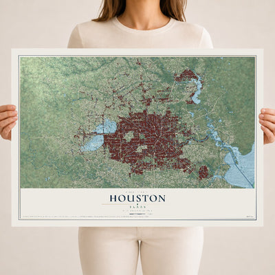 Map of Houston, Texas, 18 x 24 inch unframed archival matte print