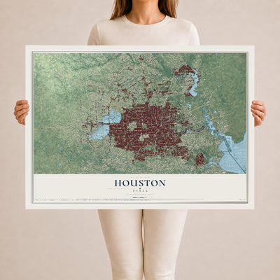 Map of Houston, Texas, 24 x 36 inch unframed archival matte print