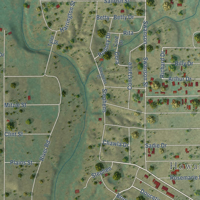 Second close-up of the map of Howardwick, Texas print showing more streets and buildings