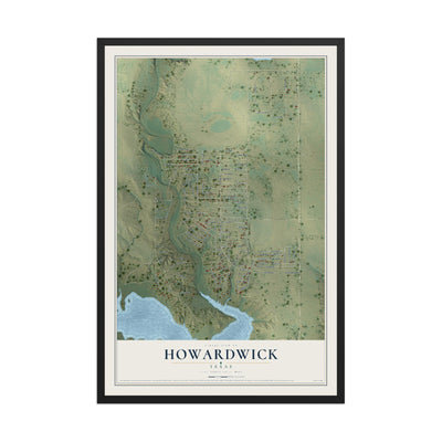 Map of Howardwick, Texas, 12 x 18 inch print in a black wood frame