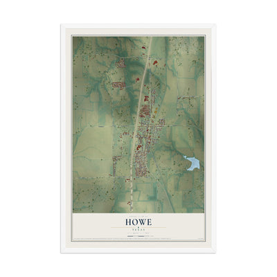 Map of Howe, Texas, 12 x 18 inch print in a white wood frame