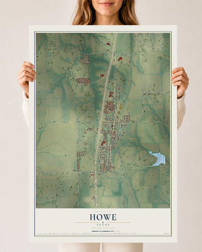 Map of Howe, Texas, 24 x 36 inch unframed archival matte print
