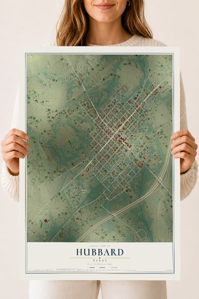 Map of Hubbard, Texas, 18 x 24 inch unframed archival matte print