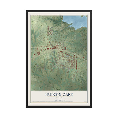 Map of Hudson Oaks, Texas, 12 x 18 inch print in a black wood frame