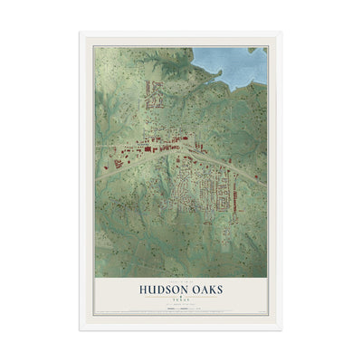 Map of Hudson Oaks, Texas, 12 x 18 inch print in a white wood frame