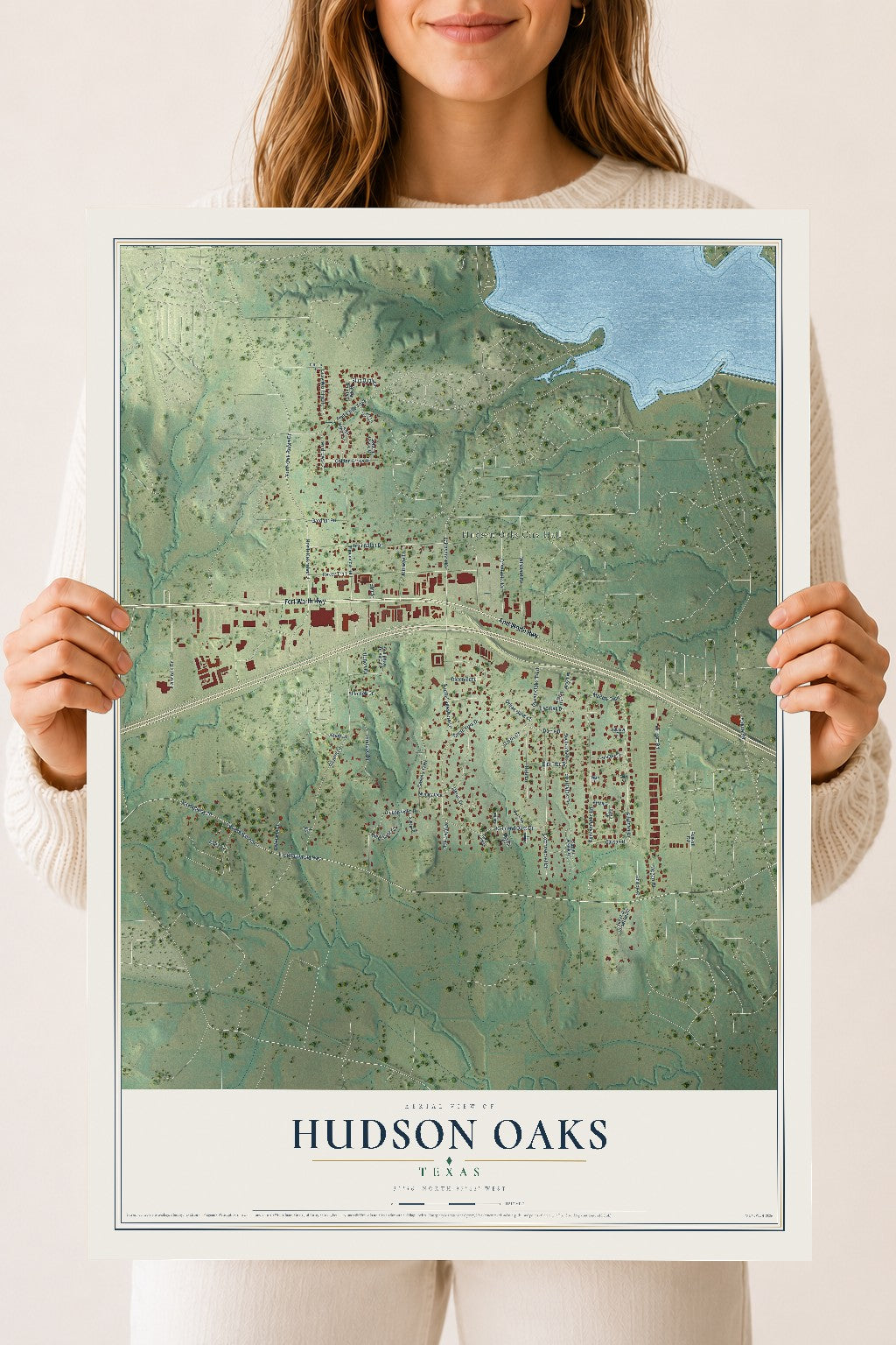 Map of Hudson Oaks, Texas, 18 x 24 inch unframed archival matte print