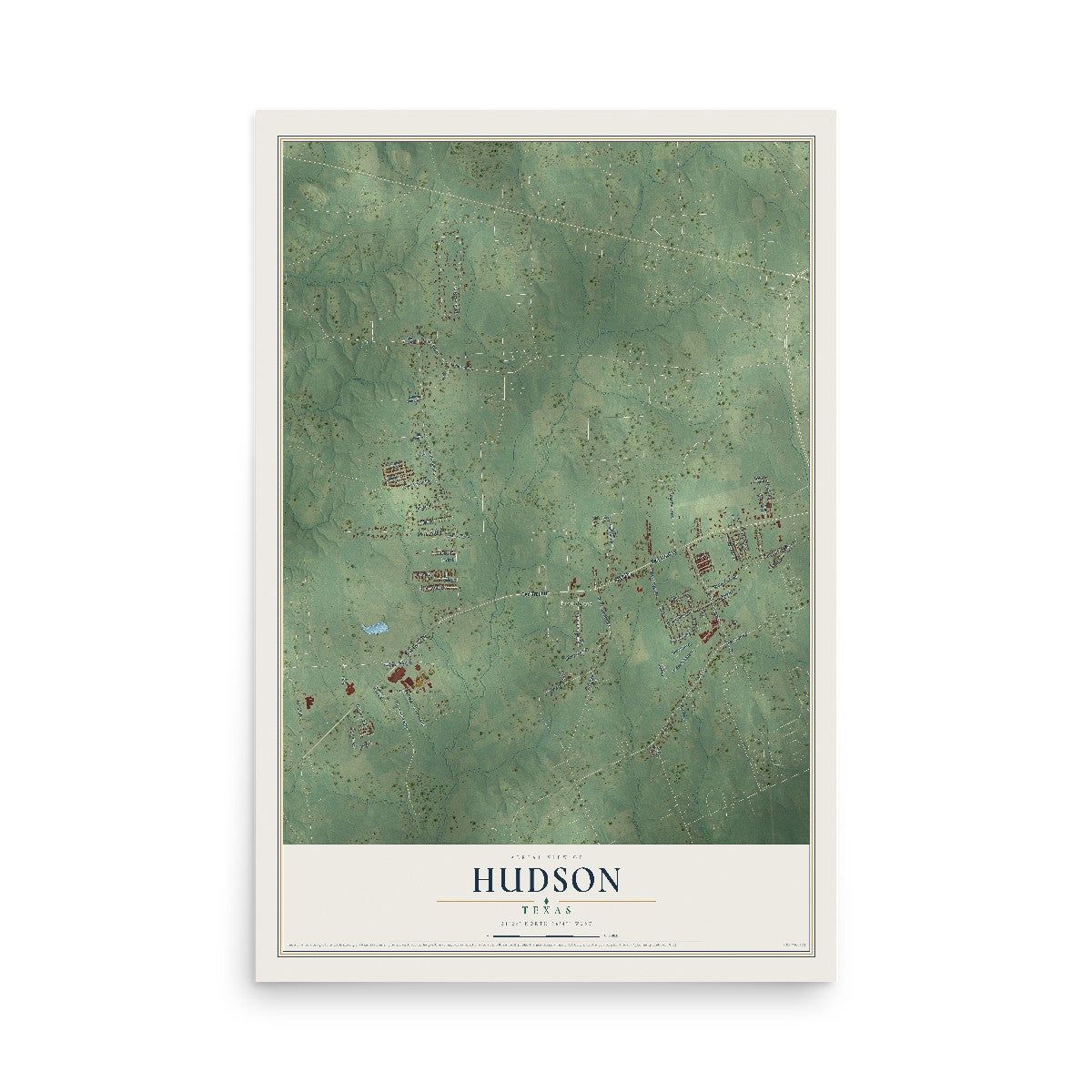 Map of Hudson, Texas, 12 x 18 inch unframed archival matte print