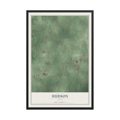 Map of Hudson, Texas, 12 x 18 inch print in a black wood frame