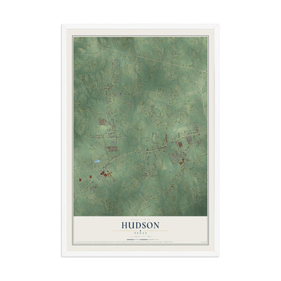 Map of Hudson, Texas, 12 x 18 inch print in a white wood frame