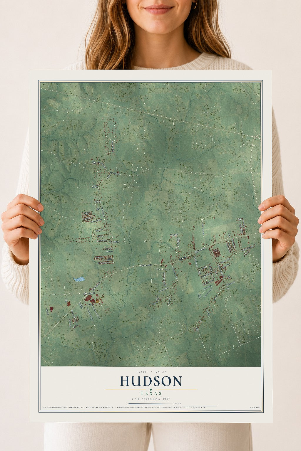 Map of Hudson, Texas, 18 x 24 inch unframed archival matte print