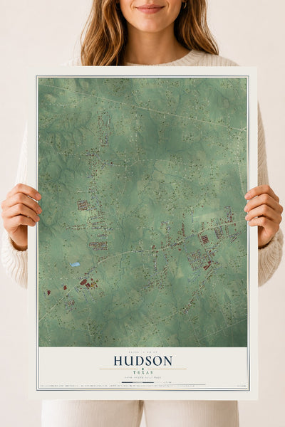 Map of Hudson, Texas, 18 x 24 inch unframed archival matte print