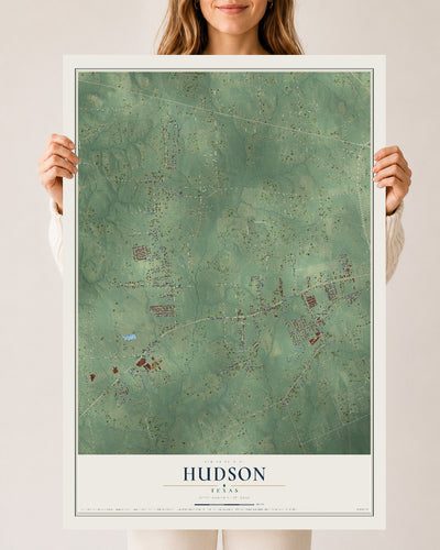 Map of Hudson, Texas, 24 x 36 inch unframed archival matte print