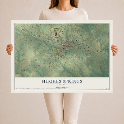 Map of Hughes Springs, Texas, 24 x 36 inch unframed archival matte print