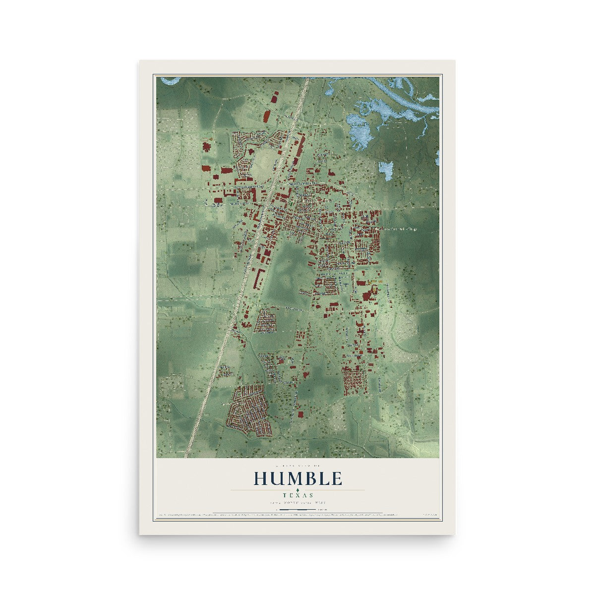 Map of Humble, Texas, 12 x 18 inch unframed archival matte print
