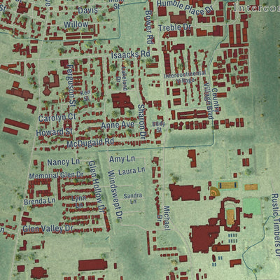 Second close-up of the map of Humble, Texas print showing more streets and buildings