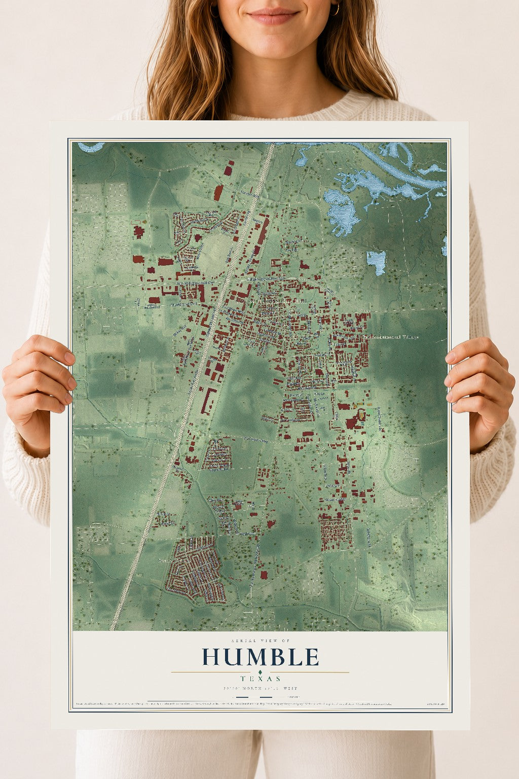 Map of Humble, Texas, 18 x 24 inch unframed archival matte print