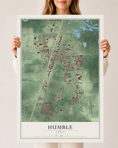 Map of Humble, Texas, 24 x 36 inch unframed archival matte print