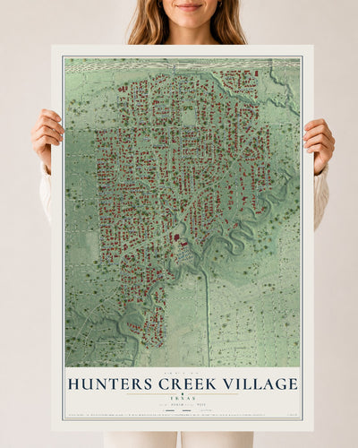 Map of Hunters Creek Village, Texas, 24 x 36 inch unframed archival matte print