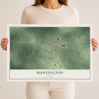 Map of Huntington, Texas, 12 x 18 inch unframed archival matte print