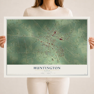 Map of Huntington, Texas, 18 x 24 inch unframed archival matte print