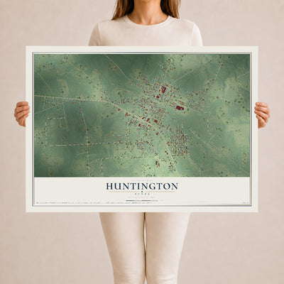 Map of Huntington, Texas, 24 x 36 inch unframed archival matte print