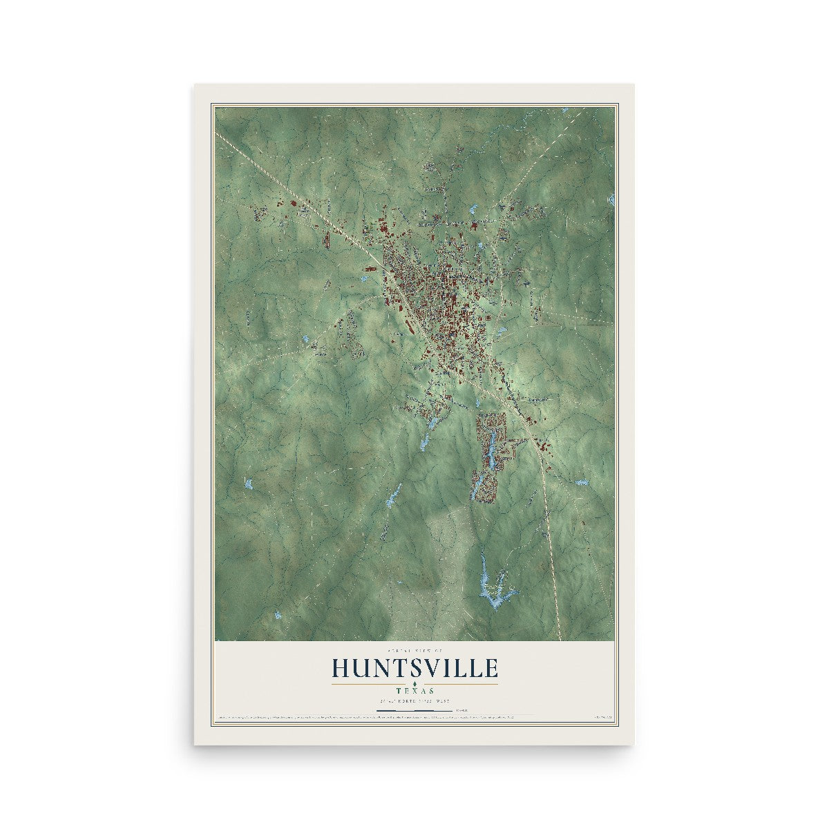 Map of Huntsville, Texas, 12 x 18 inch unframed archival matte print