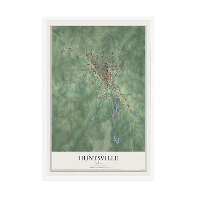 Map of Huntsville, Texas, 12 x 18 inch print in a white wood frame