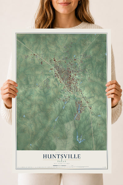 Map of Huntsville, Texas, 18 x 24 inch unframed archival matte print