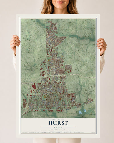 Map of Hurst, Texas, 24 x 36 inch unframed archival matte print