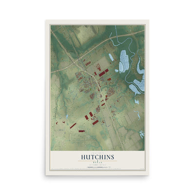 Map of Hutchins, Texas, 12 x 18 inch unframed archival matte print
