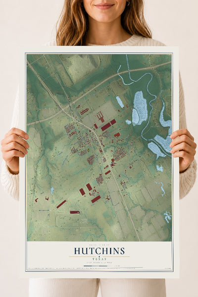 Map of Hutchins, Texas, 18 x 24 inch unframed archival matte print