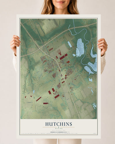 Map of Hutchins, Texas, 24 x 36 inch unframed archival matte print