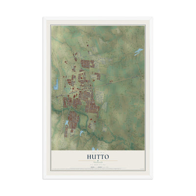 Map of Hutto, Texas, 12 x 18 inch print in a white wood frame