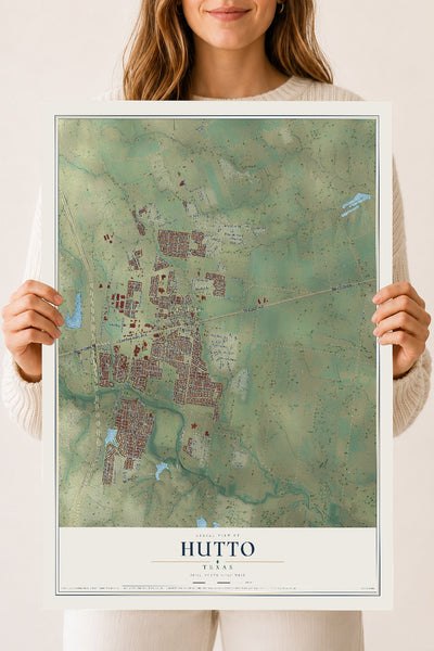 Map of Hutto, Texas, 18 x 24 inch unframed archival matte print