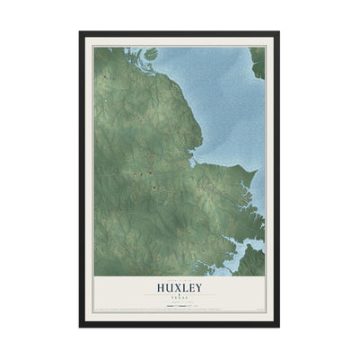 Map of Huxley, Texas, 12 x 18 inch print in a black wood frame